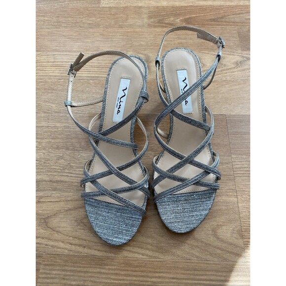 Nina Neptune Women's Silver Metallic Strappy Evening Dress Sandals Size 8M NIB - Picture 7 of 15